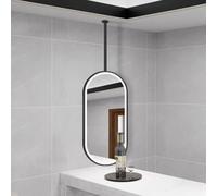 SXBHDM Ceiling Mounted Oval Mirrors with LED Lights and Black Metal Framed, Bathroom Vanity Mirror Wall Hanging Mirrors for Over Sink(50cmx70cm)
