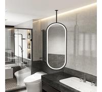 SXBHDM Oval Bathroom LED Mirror, Ceiling Hanging Vanity Makeup Mirror Creative Decorative Mirrors with Black Metal Frame and Boom Glass HD Mirrors(50cmx60cm)