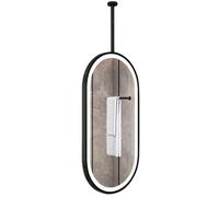 SXBHDM Oval Bathroom Mirror with LED Lights, 3 Colours Dimmable, Ceiling Mounted Vanity Make-up Mirrors HD Glass Hanging Home Decor, Black Metal Frame(40cmx60cm)