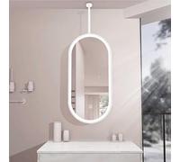 SXBHDM Oval Ceiling Hanging Floating Mirror with Metal Frame, LED Bathroom Vanity Make-up Mirrors with Lights, Ceiling Mounted Mirrors, Home Decorative Mirror(White,40cmx70cm)