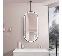 SXBHDM Oval Ceiling Hanging Floating Mirror with Metal Frame, LED Bathroom Vanity Make-up Mirrors with Lights, Ceiling Mounted Mirrors, Home Decorative Mirror(Black,40cmx60cm)