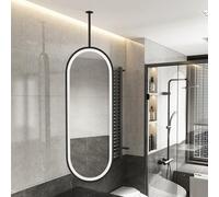 SXBHDM Oval Led Mirror for Ceiling Hanging, Bathroom Vanity Mirrors with Ceiling-mounted Boom, Metal Framed Decorative Mirrors, Black(50cmx60cm)