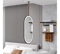 SXBHDM Oval Led Mirror with Black Metal Frame and Ceiling Hanging Boom, Bathroom Vanity Makeup Mirrors Creative Decorative Mirrors(40cmx60cm)