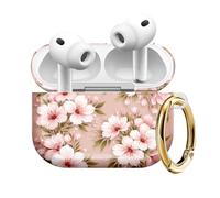 SXboxing Compatible with AirPod Pro 3 Case (2025), Shockproof Dustproof Protective Cover with Cute Golden Keychain for Women & Girls - Pink White Blossoms Flower