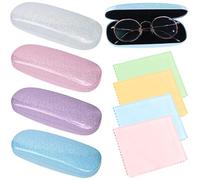 SXCCNW 4 Pcs Glasses Case for Women, Glasses Case Sparkling Hard Shell, Protective Spectacle Cases With Cleaning Cloth