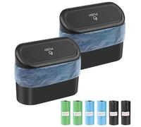 SXCCNW Car Trash Can, 2 Pack with Lid, 90 Trash Bags, 1.43L, Black, ABS & PE, 16 x 14 x 6.5 cm, Indoor & Outdoor, Rectangular, Waterproof, Sturdy