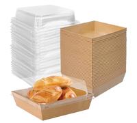 SXCCNW Cupcake Boxes, 30 PCS Cake Slice Boxes with Clear Lids, Oil-Proof Paper Charcuterie Boxes Takeaway Boxes Dessert Boxes for Bakery Macaron Sandwich Cookies 12 cm Brown with Label Sticker