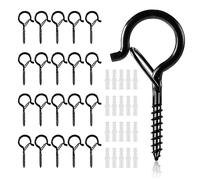SXCCNW Pack of 20 Screw Hooks, Stainless Steel, 20 Pieces Hook Screws with Fuse, Screw Hooks with Safety Hook for Screwing for Plant Baskets, Bird Feeders, Wind Chimes, Fairy Lights, Black