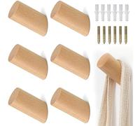 SXCCNW Wooden Coat Hooks, 6 PCS Single Wood Coat Hook 8 cm, Beech, 100% Beech, Wall Mounted Wooden Pegs Hooks with Screws for Hanging Clothes Hat Towel