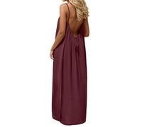 SXcggal Backless Cami Dresses for Women Cami Lounge Dress Backless Solid Color Sleeveless Beach Vacation Flowy House Dress Long Sundress with Back Tie