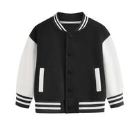 SXcggal Boys Girls Letterman Jacket, Kids Varsity Bomber Jacket, Toddler Baseball Jackets Lightweight Button Down Coat Fleece Fall Winter School Outwear Black 3-4 Years