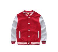 SXcggal Boys Girls Letterman Jacket, Kids Varsity Bomber Jacket, Toddler Baseball Jackets Lightweight Button Down Coat Fleece Fall Winter School Outwear Red 7-8 Years