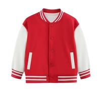 SXcggal Boys Girls Letterman Jacket, Kids Varsity Bomber Jacket, Toddler Baseball Jackets Lightweight Button Down Coat Fleece Fall Winter School Outwear Red 7-8 Years