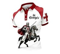 SXcggal British Flag Men's Polo Shirt St Georges Day Pattern Print Short Sleeve Casual Tops Patriotic Union Jack Summer Button Down T-Shirt Graphic Tee for Men,Red,L