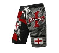 SXcggal Mens St Georges Day Shorts England Flag Knight Cross Print Athletic Running Trunks Casual Beach Swim Shorts Novelty Graphic Pattern Loose Fit Gym Sports Wear Men Summer Fashion,Red,L