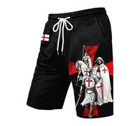 SXcggal Mens St Georges Day Shorts England Flag Knight Cross Print Athletic Running Trunks Casual Beach Swim Shorts Novelty Graphic Pattern Loose Fit Gym Sports Wear Men Summer Fashion,Black,M