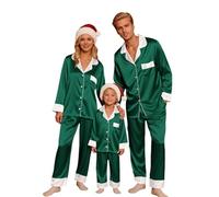 SXcggal Mommy And Me Christmas Pajamas 2025 Silk Satin Pajamas Set For Women Men Long Sleeve Button Down Pjs Sleepwear Comfy Xmas Holiday Loungewear Jammies Green