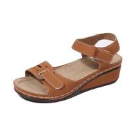 SXcggal Sandals for Women Open Toe Flat Sandals Arch Support Footbed Comfortable Walking Orthopedic Cork Wedge Beach Slip on Slides Adjustable Strap Buckle,Brown,40