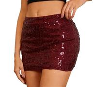 SXcggal Womens Sequins Mini Skirts Sexy Side Split Tie Up Shiny Sparkly Bodycon Skirt Shiny Short Hip Wrap Skirt Mini Skirt Glitter Going Out Rave Party Clubwear,Red,S