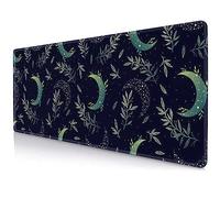 SXCKANG Boho Magic Moon Gaming Mouse Pad, Crescent Herb Constellations Desk Mat, XL Botanical Large Mouse Pad Long Mat Desk Decor Gift, 31.5 X 11.8 Inch, Black and Green