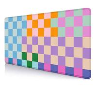 SXCKANG Colorful Checkered Desk Mat, Retro Purple Pink Blue Green XXL Large Mouse Pad, Aesthetic Big Computer Mouse Mat for Office, Rubber Base Mousepad Desk Pad with Stitched Edges, 35.4 x 15.7 in
