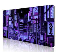 SXCKANG Dark Purple Japanese Anime Desk Mat, Retro Vaporwave Large Gaming Mouse Pad for Laptop Computer, Neon Tokyo Street Pixel Art Full Desk Mouse Pad, XXL Skyline City Mousepad- 31.5 x 15.7 Inch