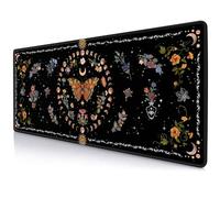 SXCKANG Gothic Moth Desk Pad Mat, Black Orange Large Mousepad, Moon Phases Desk Matt for Desktop, Suitable for Work, Gaming, Office, Home, Computer Accessories, 31.5 X 11.8 in, Floral Plant Aesthetic