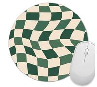 SXCKANG Green Checkered Mouse Pad Small, Abstract Wavy Pattern Mousepad, Cute Aesthetic Mice Pad Portable Kids Mouse Pads, Computer,Laptop, Office Work, Retro Boho Round Mouse Mat, 7.9x7.9 in