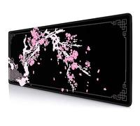 SXCKANG Japanese Pink Cherry Blossom Desk Pad, Black Long Mouse Pad Deskmat, Cute Desk Mat for Desktop, Women Computer Laptop Protector Writing Pads for School Office, 31.5 X 11.8 in- Sakura Flowers