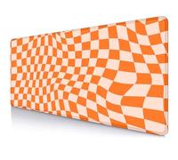 Sxckang Orange Checkered Desk Pad, Boho Pattern Extra Large Mouse Pad, Desk Protector Pad, Writing Mat for Work Home Decor, Non-Slip Rubber Gaming Mouse Pads for Computer Laptop, 31.5 X 11.8 in
