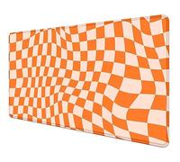 SXCKANG Orange Checkered Large Mouse Pad, Boho Pink Desk Mat Pad, Extended Kawaii Mousepad Stitched Edges Keyboard Mouse Mat, Desk Accessories for Women Office Gaming Decor, 35.4 x 15.7 in