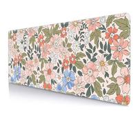 SXCKANG Pink Blue Floral Desk Mat Cute, XL Green Leaf Flowers Extended Mousepad, Non-Slip Rubber Base Stitched Edge Large Mouse Pad Desk Pad for Women Gamer Office,Computer Accessories,31.5 X 11.8 in