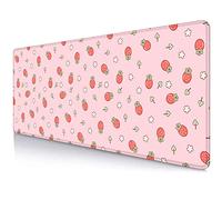 SXCKANG Pink Cute Desk Mat, Strawberries Mouse Pad XL, Aesthetic Hearts Desk Pad, Pastel Kawaii Deskmat, Laptop Office Gaming Computer Home Mice Mat Mousepad Stylish Office Gift, 31.5 X 11.8 Inch