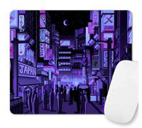 SXCKANG Purple Anime Mouse Pad, Retro Vaporwave Mousepad, Square Premium Texture Japanese Cute Mice Pad Design for Office Work Home, Small Mouse Mat for Computer Laptop, Neon Tokyo Street Pixel Art