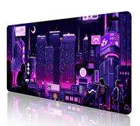 SXCKANG Purple Japanese Anime Large Mouse Pad for Desk, Neon Tokyo Street Pixel Art Desk Pad, Big Gaming Mouse Pad XXL, Skyline City Desk Mat, 35.4 x 15.7 in, Retro Vaporwave