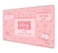 Sxckang Strawberry Milk Desk Mat, Kawaii Pastel Pink Gaming Deskmat, Cute Large Mouse Pads XL, 31.5 x 15.7 Inch, Retro Linear Vaporwave Aesthetics