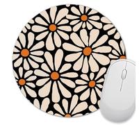 SXCKANG White Daisy Flower Mouse Pad Small, Boho Retro Aesthetic Mousepad, Beige Floral Computer Cute Mouse Pads, Non-Slip Rubber Base Modern Art Mouse Mat for Office Decor, 7.9x7.9 inch, Abstract