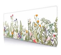 Sxckang White Extended Mouse Pad, Large Stable Rubber Base Mousepad with Stitched Edges, Keyboard Mouse Mat Desk Pad for Work, Game, Office, Home, 31.5 X 11.8 Inch, Colourful Weeds Wildflowers