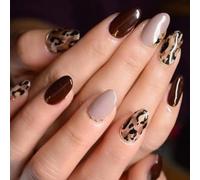 Sxett 24Pcs Leopards Print Press On Nails Short Almond False Nails Glossy Artificial Nails Full Covers Stick onsfor Women