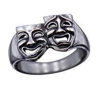 Sxett Happy Sad Wide Statement Ring Comedy Tragedy Mask Ring Unique Finger Ring Jewelry Birthday Gifts for Women Men Girls
