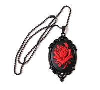 Sxett Metal Gothic Red Rose Cameo In Thorns Frame Pendant Necklace Retro Rose Flower Necklace Goth Punk Necklace Jewelry Gift