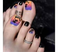 Sxett Press On Toenails Short Square Fake Toe Nails French Tips False Toenail Stick on Toe Nails for Women 24pcs in 12 Sizes