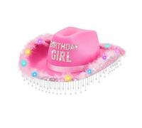 Sxett Rhinestones Tassels Cowgirl Hat With LED Party Light Adjustable Light Up Hat Headwear For Birthday Celebrations Nightclub Birthday