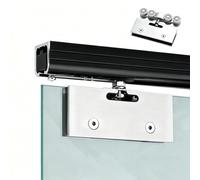 SXEVZOO 0.7m~4m Single Track Sliding Glass Door Hardware Kit, Frameless Glass Sliding Barn Doors Rail, Pocket Door Tracks with Glass Clamps(Black,3.8m/12.5ft)