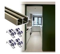 SXEVZOO Double Track Bypass Sliding Barn Door Hardware Kit, Ceiling Mount Pocket Door Frame Hardware, Heavy Duty Kitchen Door Rail System with Rollers(Champagne,3.6m/11.8ft)