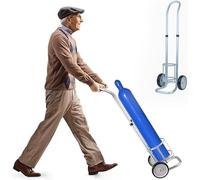 SXEVZOO Portable Cylinder Cart for Storage Propane/Nitrogen Tank, Aluminium Medical Oxygen Cylinder Cart with Wheel, Adjustable Handle Transport Trolley(Diameter 12.5cm(4 7/8"))