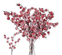 SXFENG 12 Pack Christmas Artificial Red Berry Picks Christmas Frosted Berry Stems Snow Tipped Berry Branches Christmas Wreath Decoration Supplies for Garland Xmas Tree Craft Table Centerpiece
