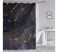 SXHEYUY Black Marble Shower Curtain, Modern Abstract Mixed Black Grey Gold Marble Texture Cracked Lines Bathroom Curtain Bathtub Home Decor Waterproof Fabric Machine Washable with Hooks,F,180 * 200cm