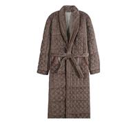 SXHEYUY Men Dressing Gown Bathrobe Housecoat, Brown Cotton Robe Hooded Shawl Loungewear with Pant Sleepwear Soft for Cold Winter Gifts,Brown,L