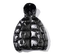 SXHEYUY Men's Cotton Down Jacket Shiny Metallic Glossy Puffer Hooded Jacket Winter Thicken Warm Parkar Coat,Black,L